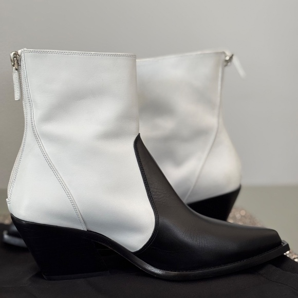 Givenchy Leather Cowboy Boots Color Block Black and White Western Ankle Bootie - Picture 2 of 14
